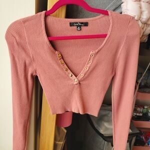Cropped button v neck long sleeve